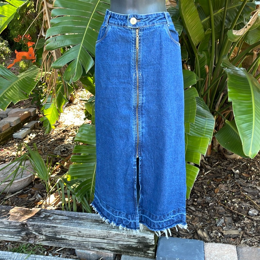 Titanium denim, pencil, asymmetric maxi skirt - Picture 3 of 10